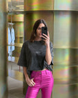 RACHEL METALLIC PANTS - PINK