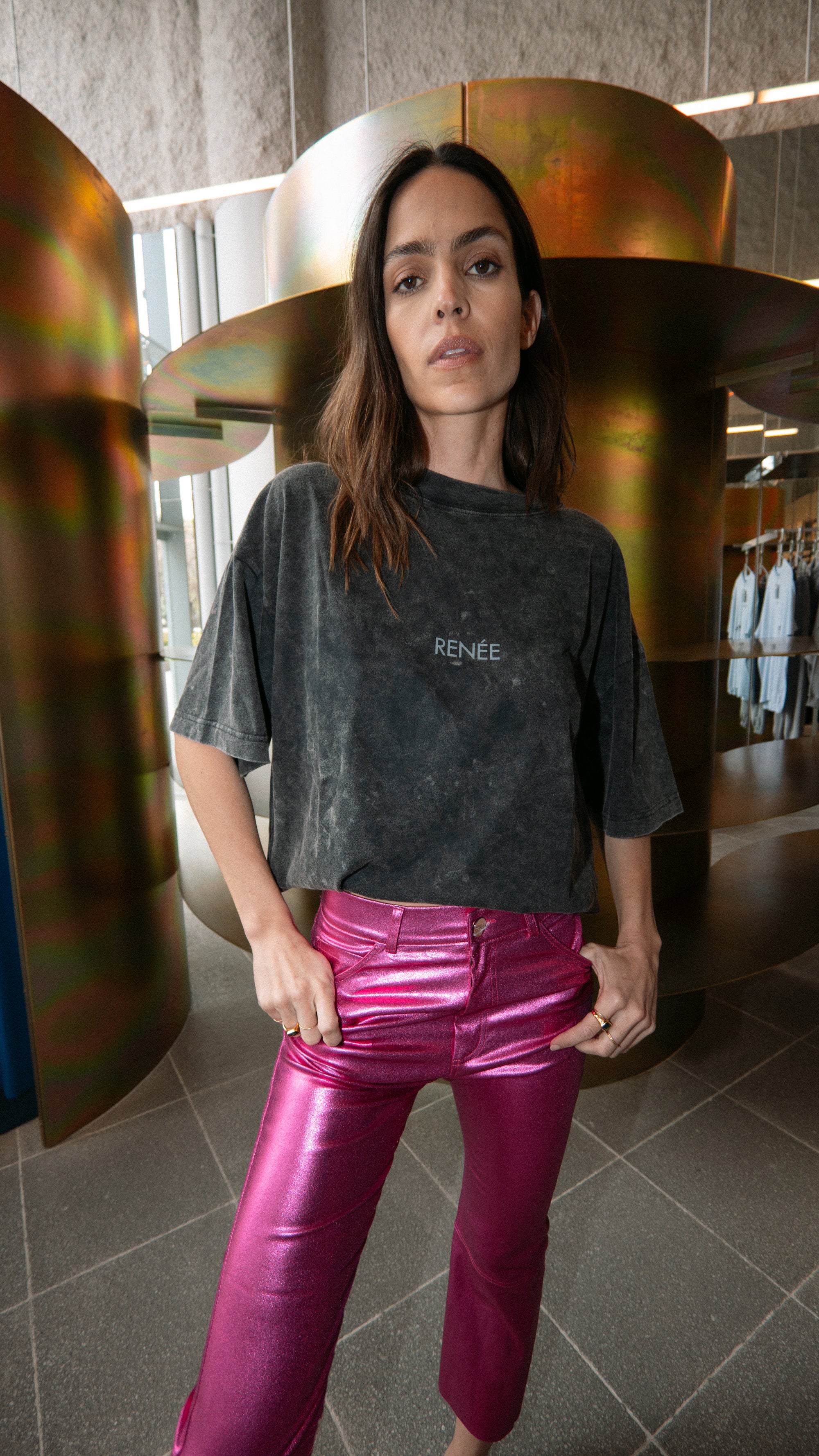 RACHEL METALLIC PANTS - PINK