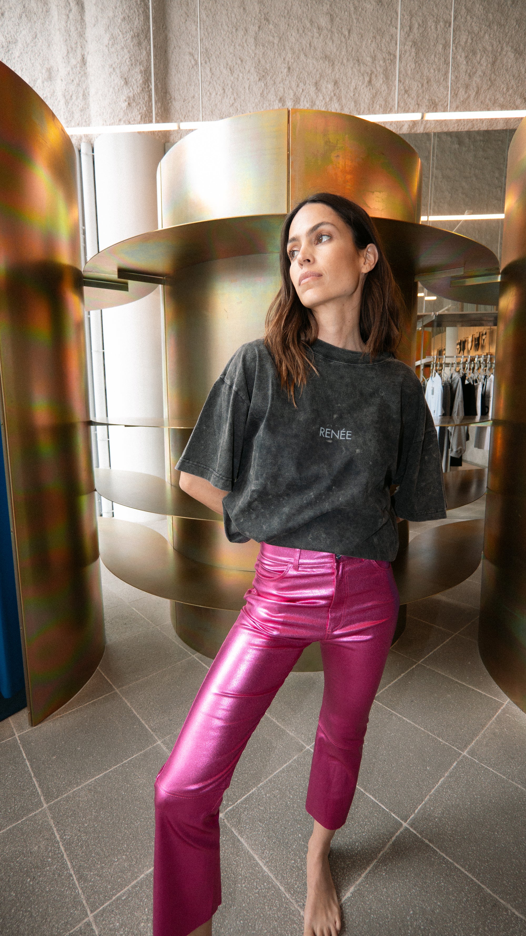 RACHEL METALLIC PANTS - PINK