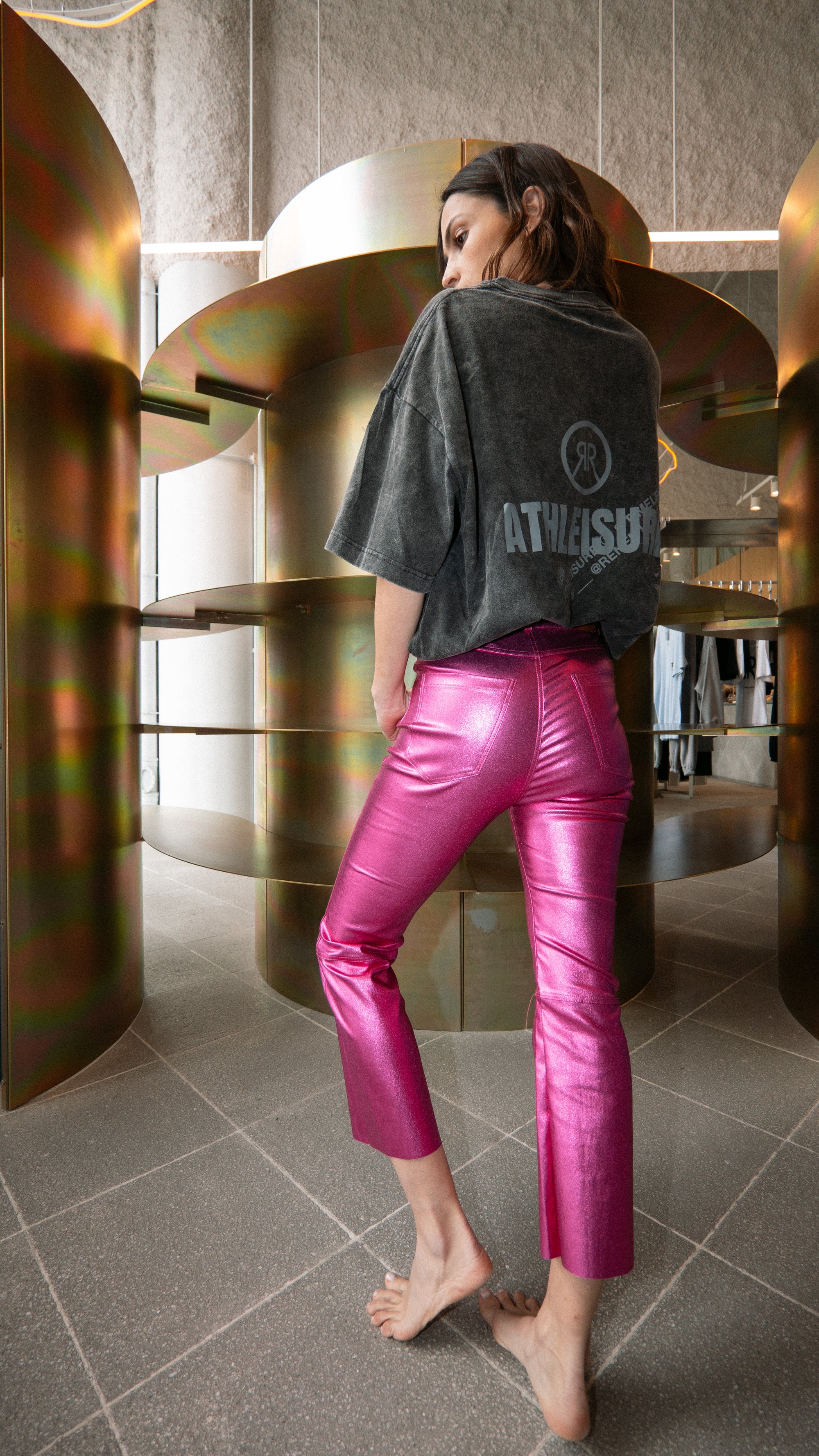 RACHEL METALLIC PANTS - PINK