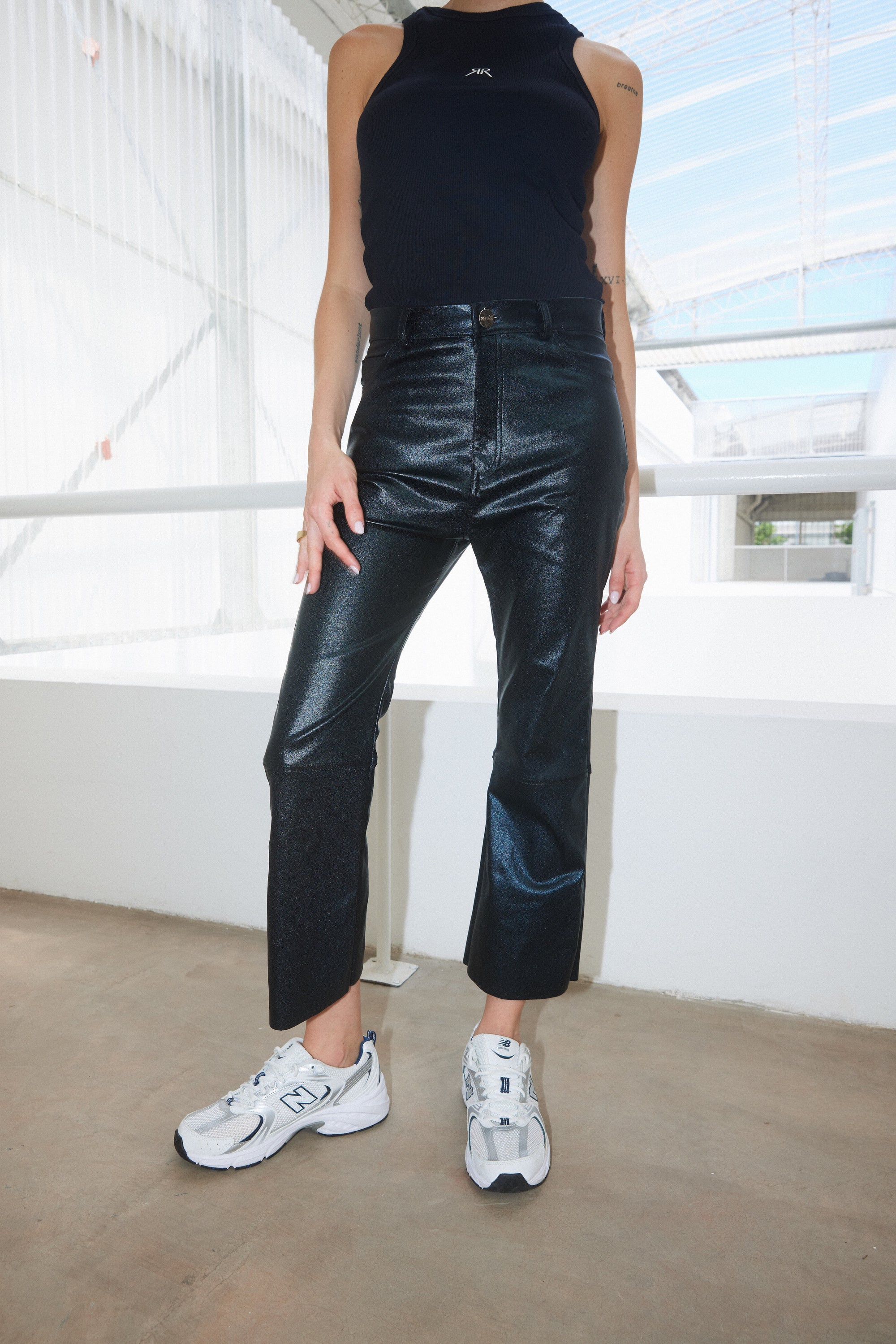 RACHEL METALLIC TROUSERS - BLACK