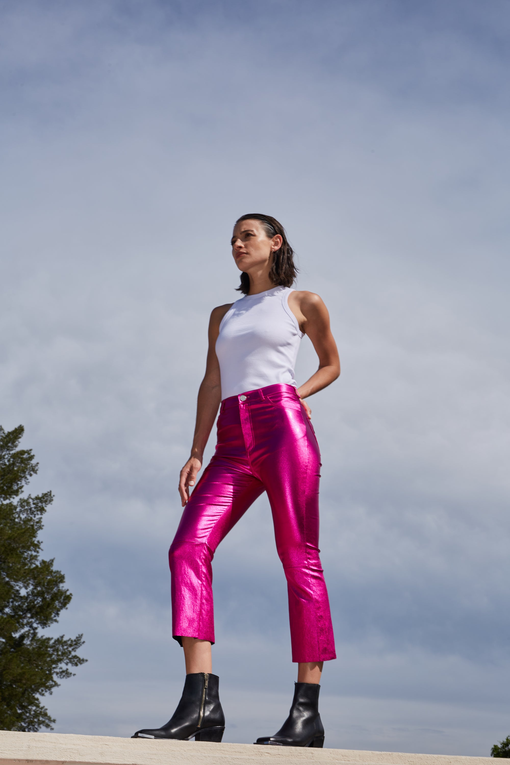 RACHEL METALLIC PANTS - PINK