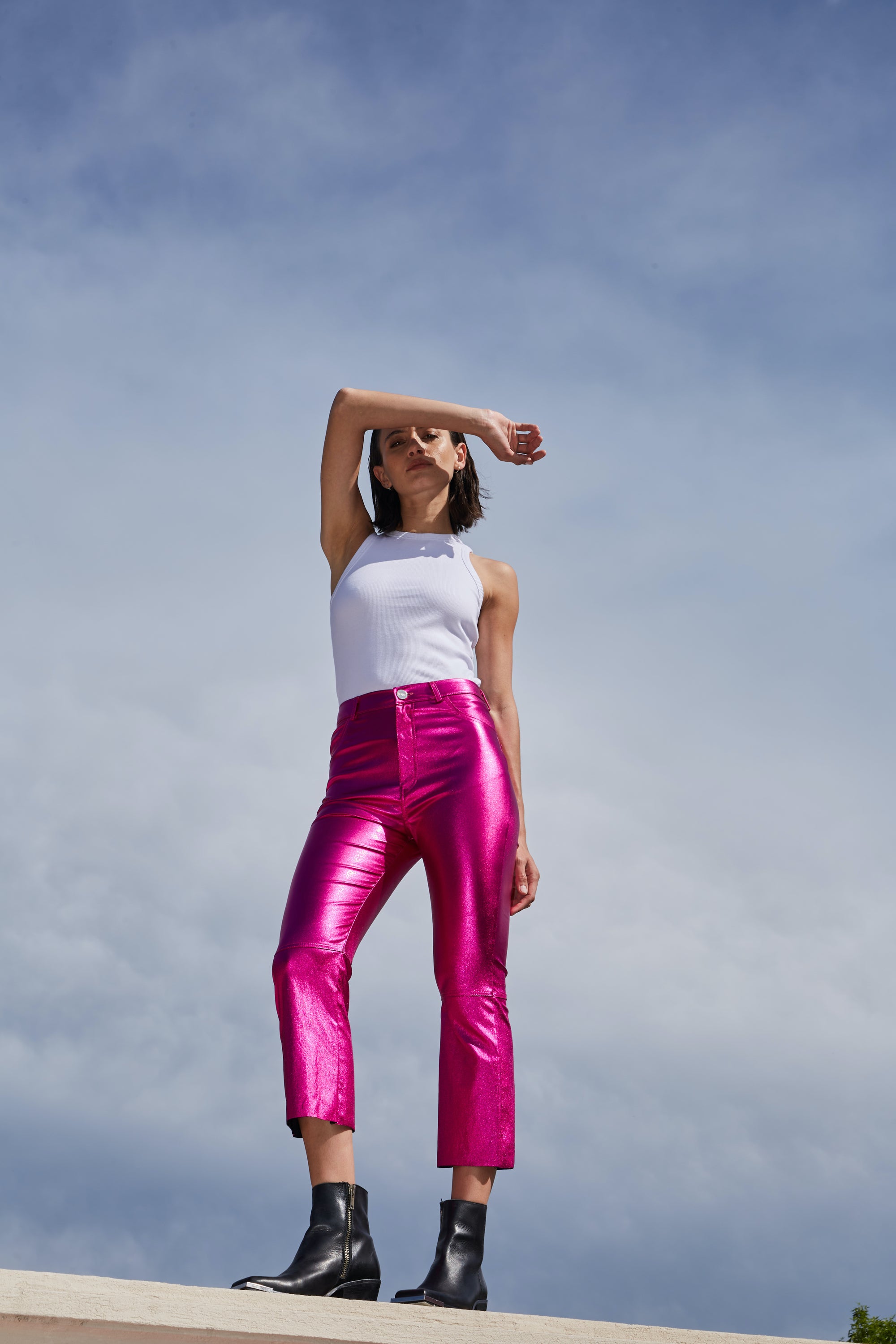 RACHEL METALLIC PANTS - PINK