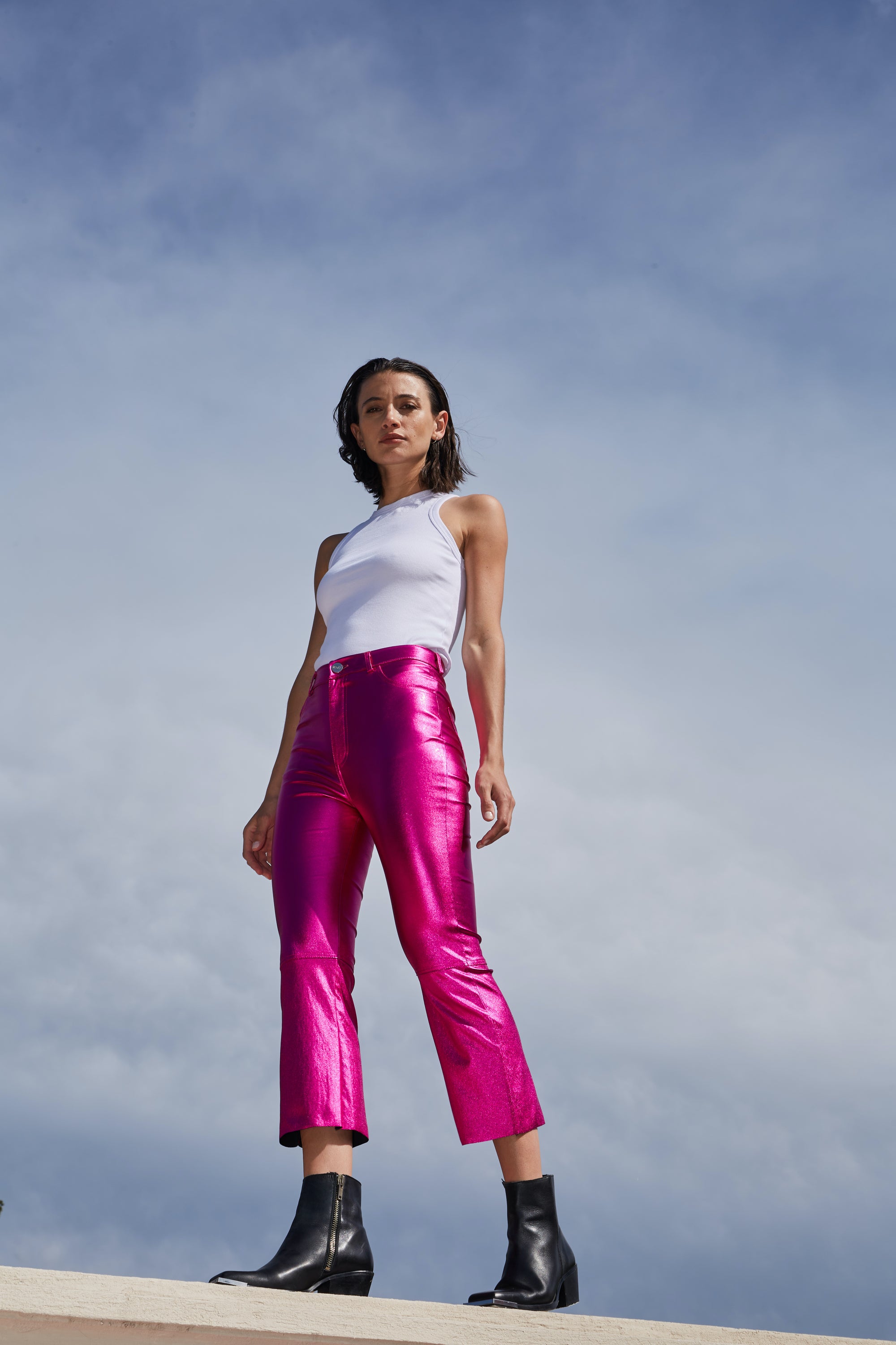 RACHEL METALLIC PANTS - PINK